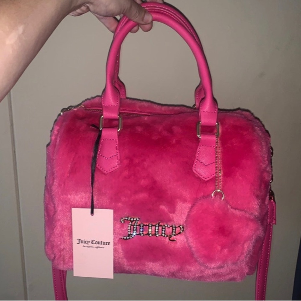 Juicy Couture Free Love Pink Fuzzy Satchel